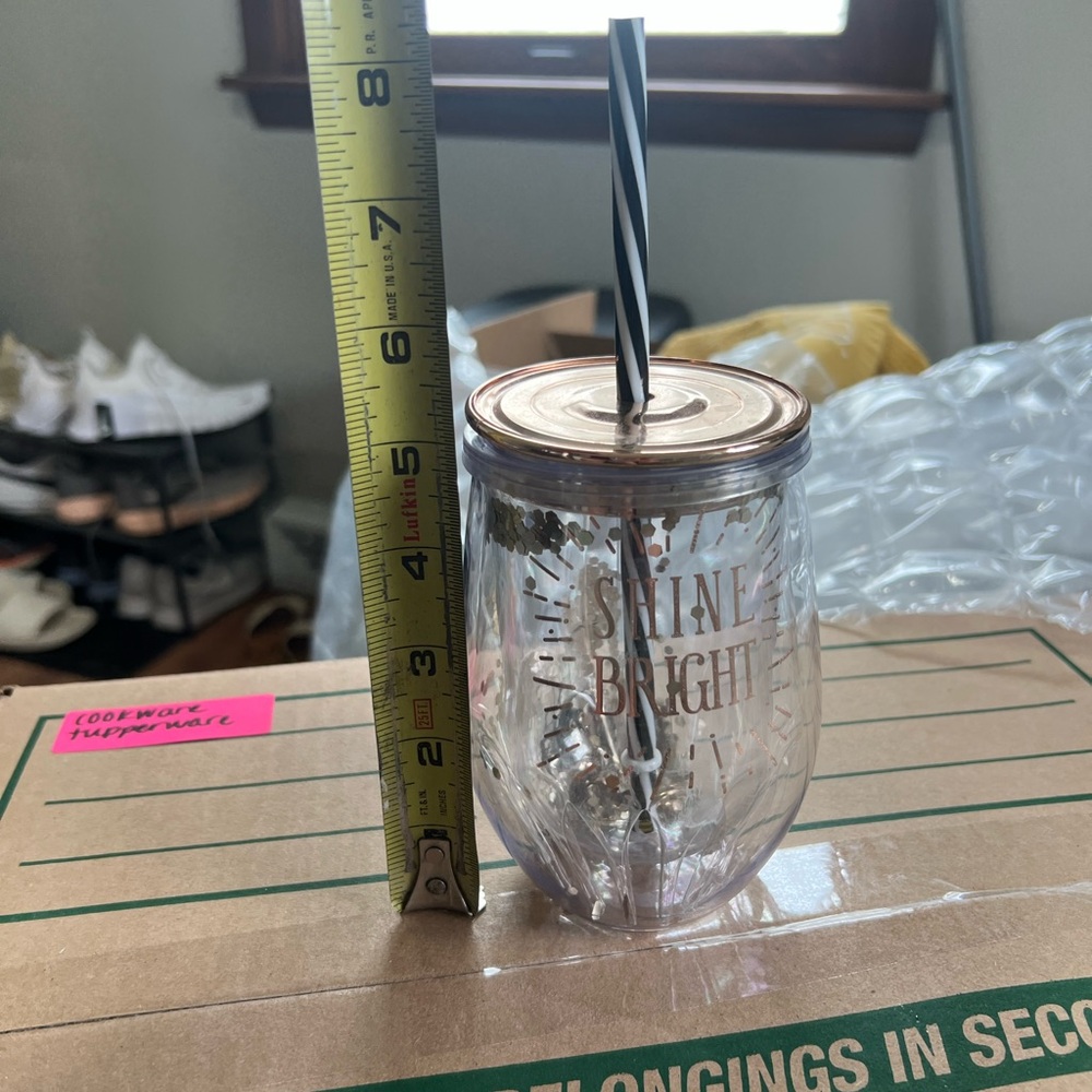 Shine Bright Glass Tumbler with Straw - Gold Lid
